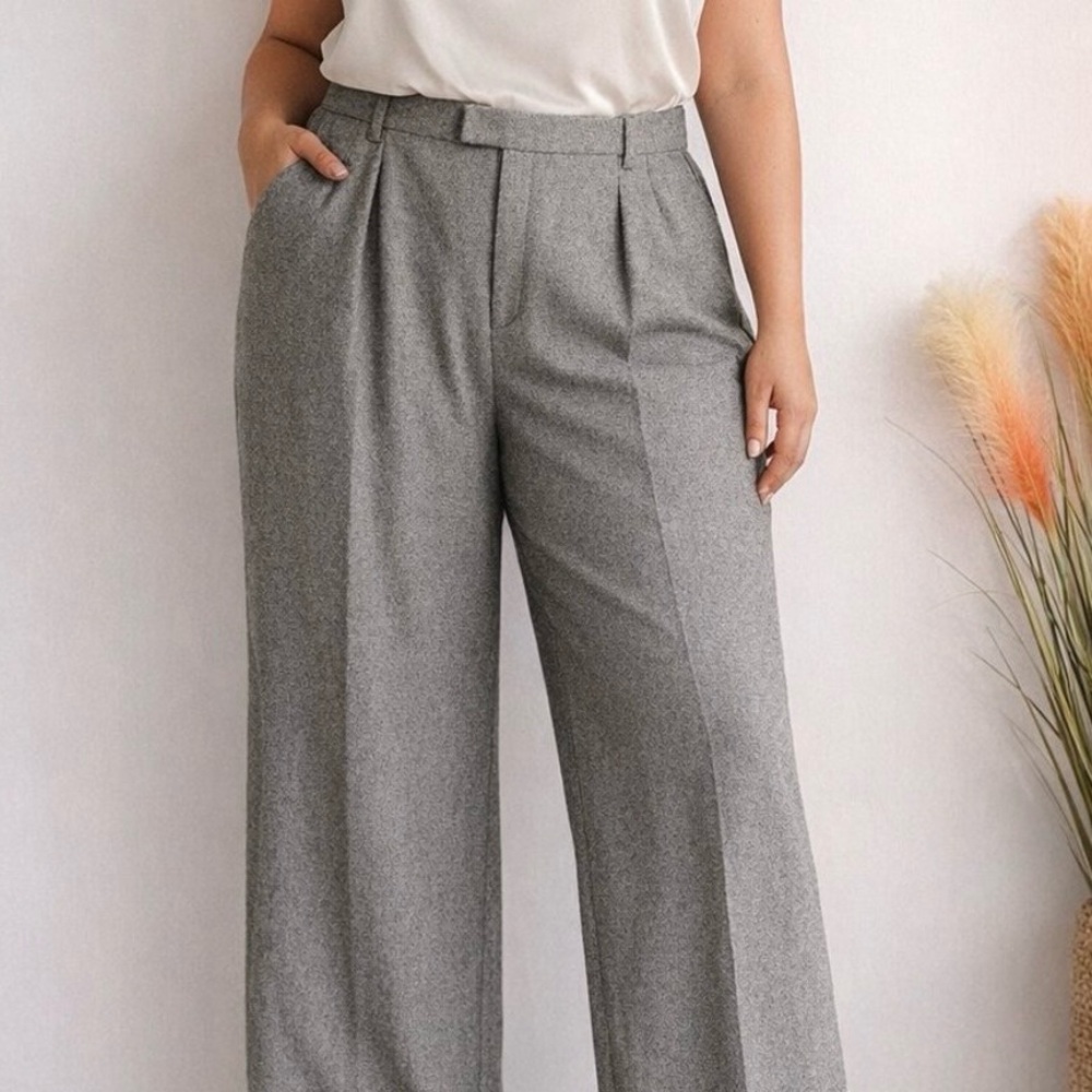 NWT Banana Republic New Gray Herringbone Wide Leg Pants SZ 16 Career Office